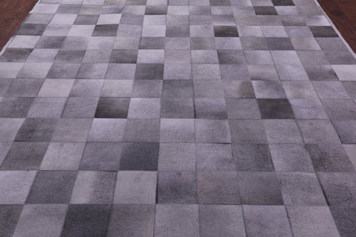 Grey Patchwork Natural Cowhide Rug - 9' 0