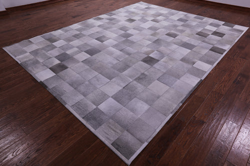Grey Patchwork Natural Cowhide Rug - 9' 0