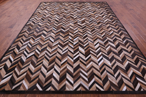 Brown Chevron Patchwork Natural Cowhide Rug - 9' 0