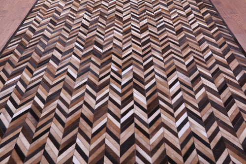 Brown Chevron Patchwork Natural Cowhide Rug - 9' 0