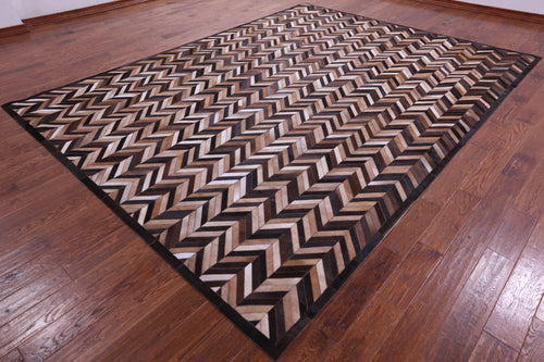 Brown Chevron Patchwork Natural Cowhide Rug - 9' 0
