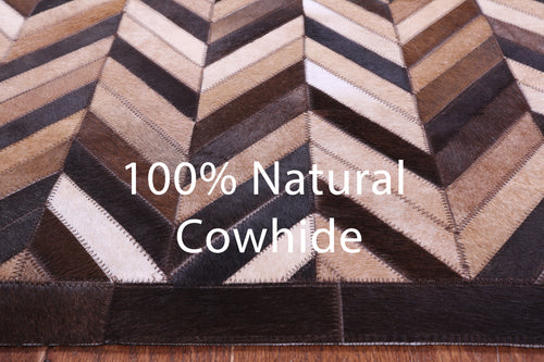 Brown Chevron Patchwork Natural Cowhide Rug - 9' 0