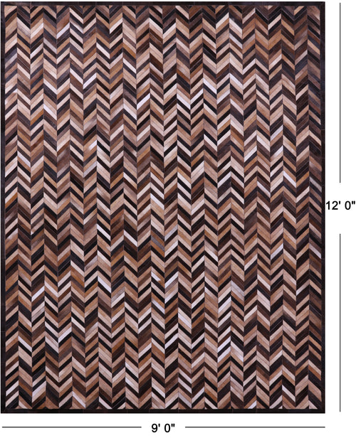 Brown Chevron Patchwork Natural Cowhide Rug - 9' 0