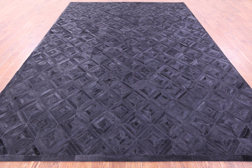 Black Patchwork Natural Cowhide Rug - 9' 0
