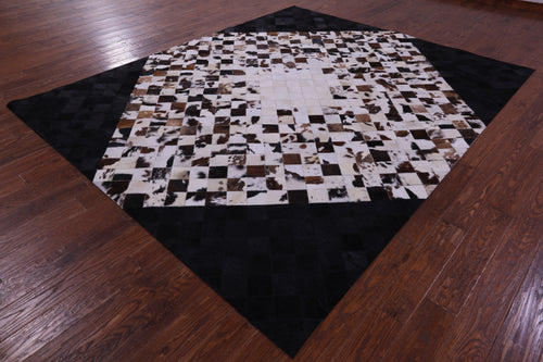 Brown & White & Black Patchwork Natural Cowhide Rug - 8' 0