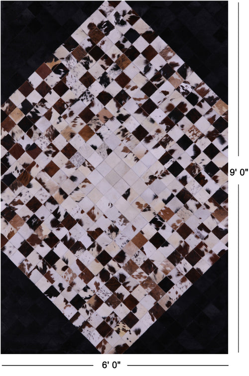 Brown & White & Black Patchwork Natural Cowhide Rug - 6' 0