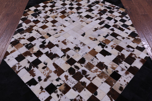 Brown & White & Black Patchwork Natural Cowhide Rug - 6' 0