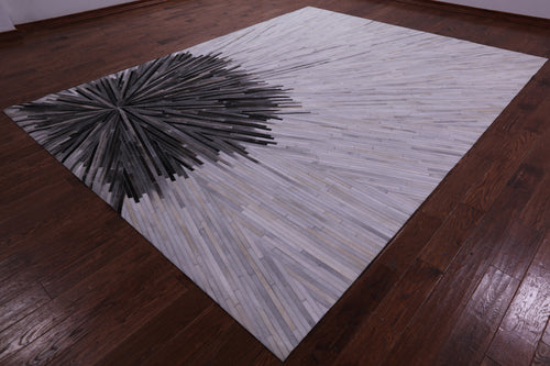 Brown & White Patchwork Natural Cowhide Rug - 9' 0
