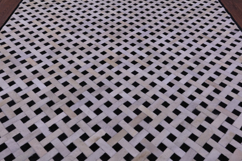Black & White Patchwork Natural Cowhide Rug - 9' 0