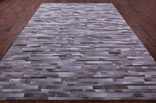 Grey Brickwork Patchwork Natural Cowhide Rug - 9' 0