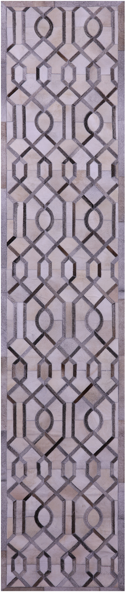 Grey & White Patchwork Natural Cowhide Runner Rug - 2' 6