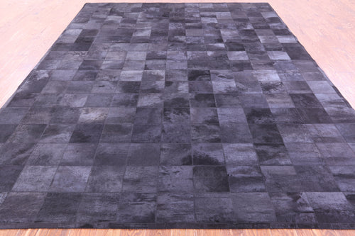 Black Patchwork Natural Cowhide Rug - 9' 0