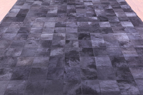 Black Patchwork Natural Cowhide Rug - 9' 0