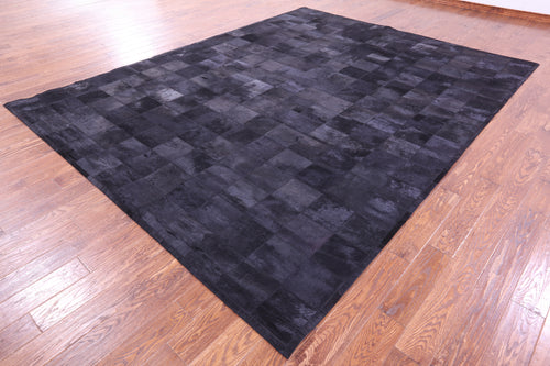 Black Patchwork Natural Cowhide Rug - 9' 0