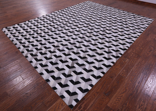 Black & White Patchwork Natural Cowhide Rug - 9' 0