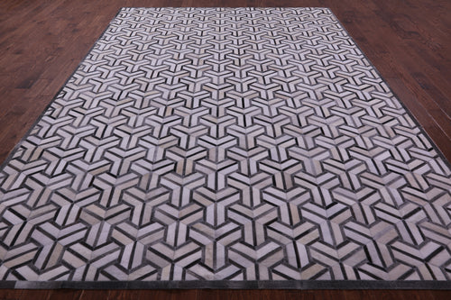 Grey & White Patchwork Natural Cowhide Rug - 9' 0