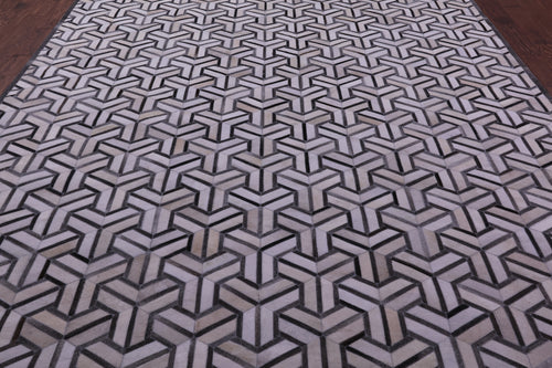Grey & White Patchwork Natural Cowhide Rug - 9' 0