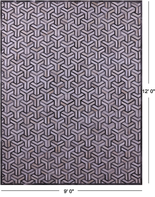 Grey & White Patchwork Natural Cowhide Rug - 9' 0