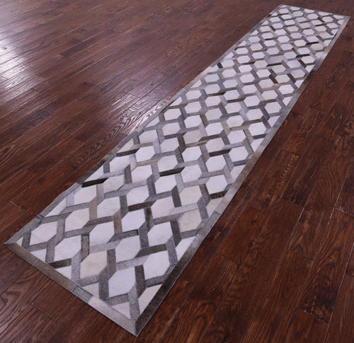 Grey & White Patchwork Natural Cowhide Rug - 2' 6