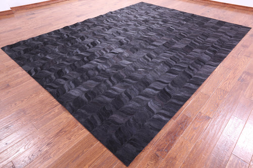 Black Patchwork Natural Cowhide Rug - 9' 0
