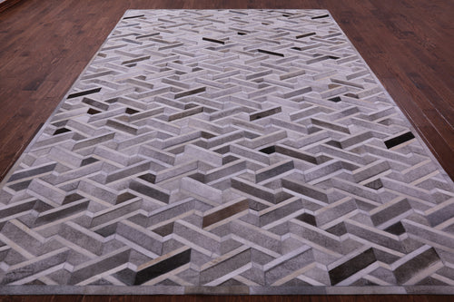 Grey Patchwork Natural Cowhide Rug - 9' 0