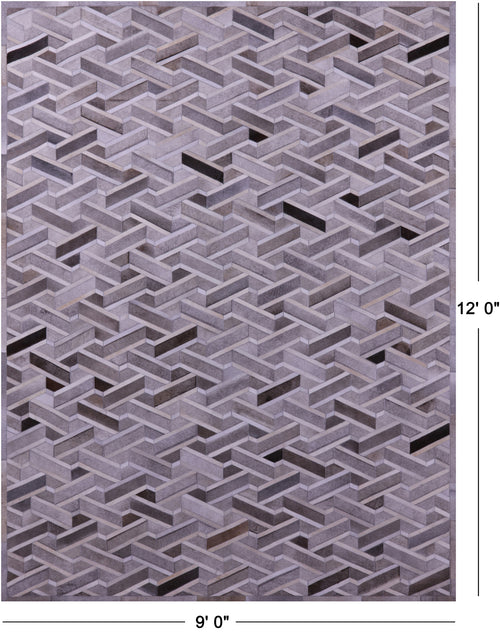 Grey Patchwork Natural Cowhide Rug - 9' 0