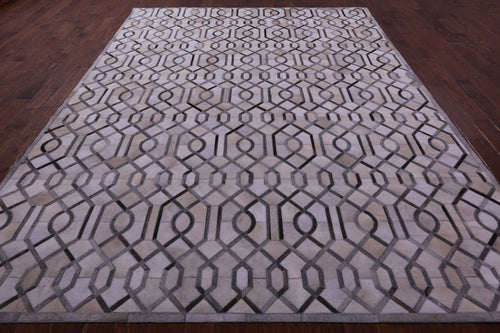 Grey & White Patchwork Natural Cowhide Rug - 9' 0