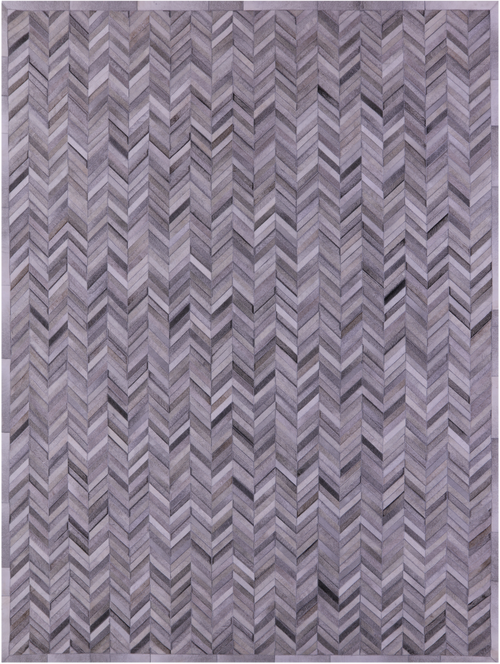 Grey Chevron Patchwork Natural Cowhide Rug - 9' 0