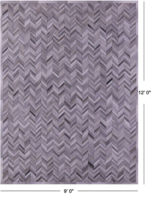 Grey Chevron Patchwork Natural Cowhide Rug - 9' 0