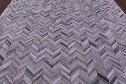 Grey Chevron Patchwork Natural Cowhide Rug - 9' 0