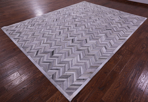 Grey Chevron Patchwork Natural Cowhide Rug - 9' 0