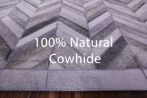 Grey Chevron Patchwork Natural Cowhide Rug - 9' 0