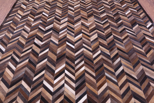 Brown Chevron Patchwork Natural Cowhide Rug - 8' 0