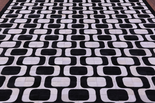 Black & White Patchwork Natural Cowhide Rug - 9' 0