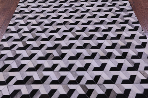 Black & White Patchwork Natural Cowhide Rug - 6' 0