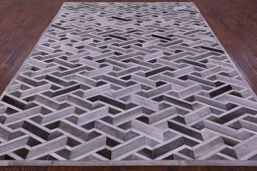 Grey Patchwork Natural Cowhide Rug - 8' 0