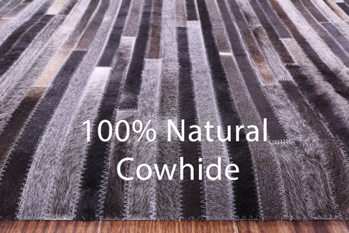 Brown & White Patchwork Natural Cowhide Rug - 9' 0