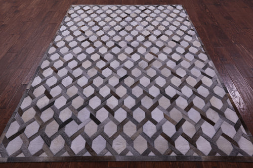 Grey & White Patchwork Natural Cowhide Rug - 6' 0