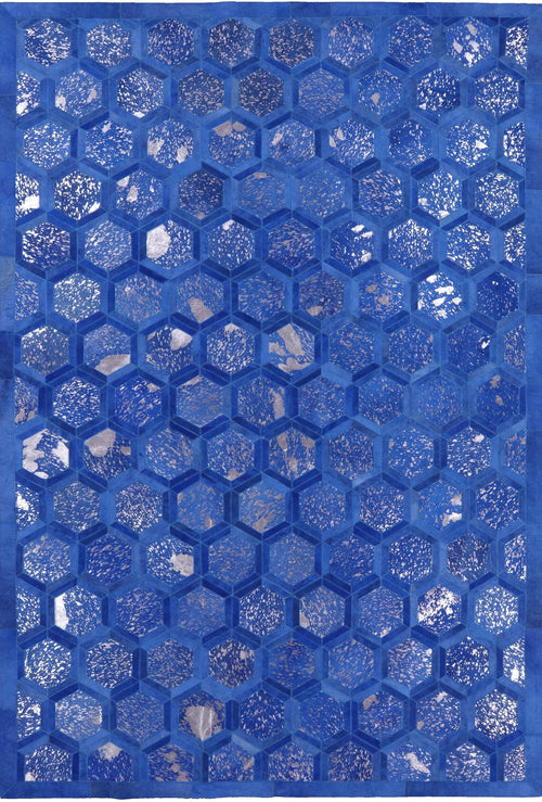 Blue Patchwork Natural Cowhide Rug - 6' 0