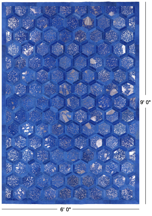 Blue Patchwork Natural Cowhide Rug - 6' 0