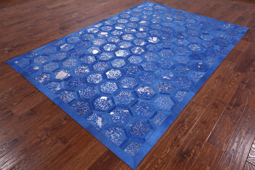 Blue Patchwork Natural Cowhide Rug - 6' 0