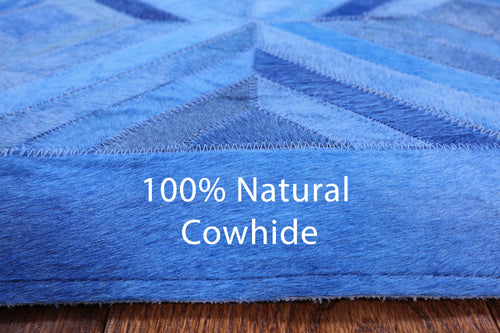 Blue Square Patchwork Natural Cowhide Rug - 8' 0
