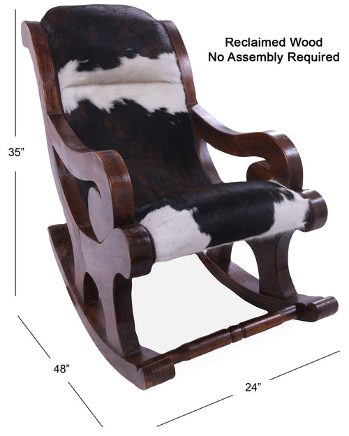 Hair-On Cowhide Wooden Handcrafted Rocking Chair