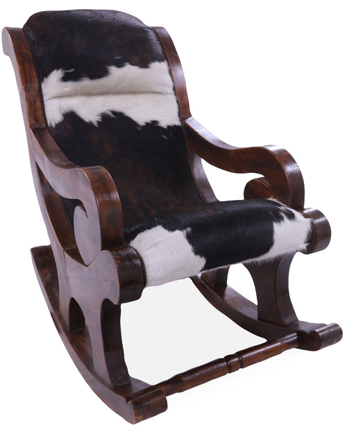 Hair-On Cowhide Wooden Handcrafted Rocking Chair