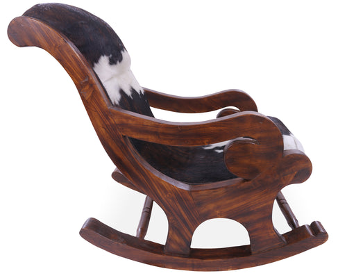 Hair-On Cowhide Wooden Handcrafted Rocking Chair