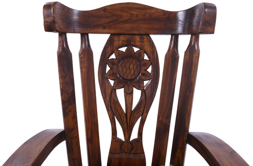 Wooden Rocking Chair Handcarved Back Sunflower Removable Hair-On Cowhide Pillow