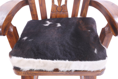 Wooden Rocking Chair Handcarved Back Sunflower Removable Hair-On Cowhide Pillow