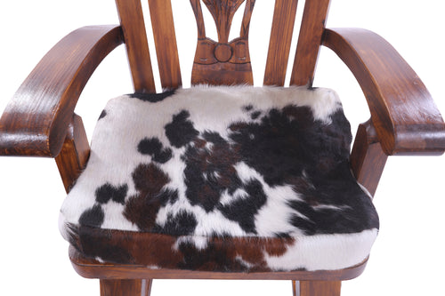 Wooden Rocking Chair Handcarved Back Sunflower Removable Hair-On Cowhide Pillow
