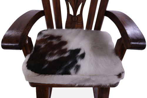 Wooden Rocking Chair Handcarved Back Sunflower Removable Hair-On Cowhide Pillow