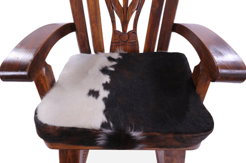 Wooden Rocking Chair Handcarved Back Sunflower Removable Hair-On Cowhide Pillow